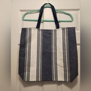 White and Grey Striped Tote Bag